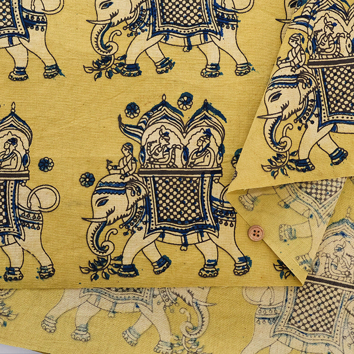 Made in India Cotton Kalamkari Printed Fabric - Elephant - nomura tailor