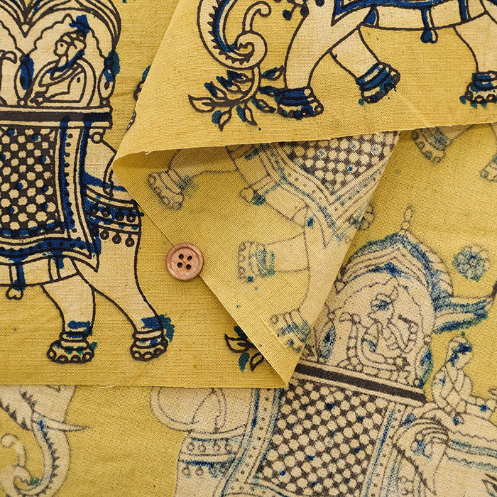 Made in India Cotton Kalamkari Printed Fabric - Elephant - nomura tailor