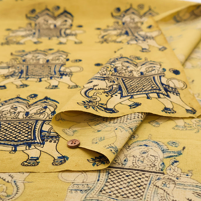 Made in India Cotton Kalamkari Printed Fabric - Elephant - nomura tailor