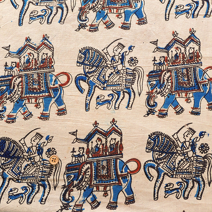 Made in India Cotton Kalamkari Printed Fabric - Elephant - nomura tailor