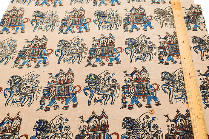 Made in India Cotton Kalamkari Printed Fabric - Elephant - nomura tailor
