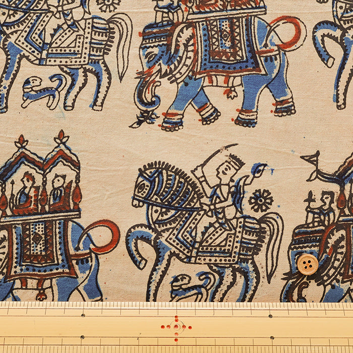 Made in India Cotton Kalamkari Printed Fabric - Elephant - nomura tailor