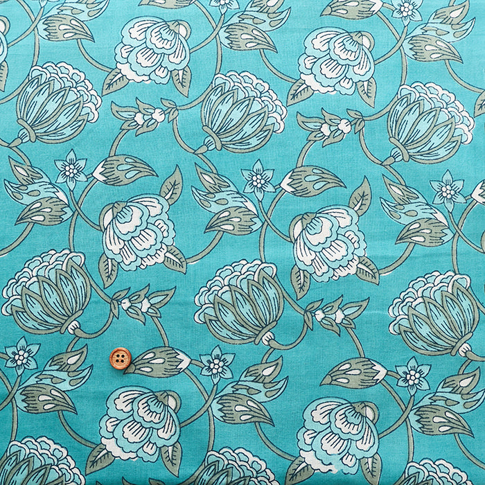 Made in India Cotton Ethnic Blue Print Fabric - nomura tailor