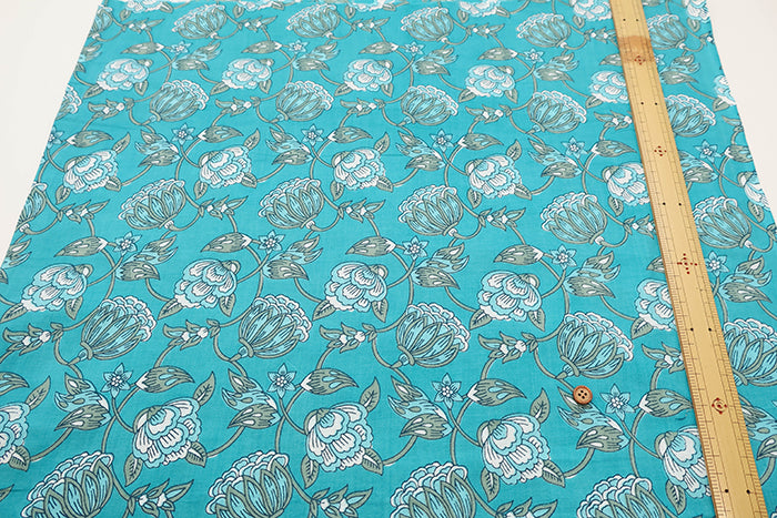 Made in India Cotton Ethnic Blue Print Fabric - nomura tailor