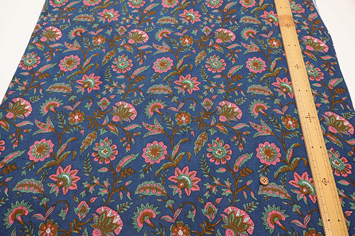 Made in India Cotton Ethnic Blue Print Fabric - nomura tailor