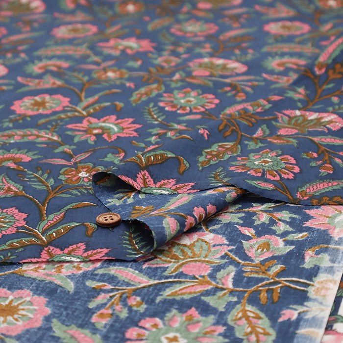 Made in India Cotton Ethnic Blue Print Fabric - nomura tailor