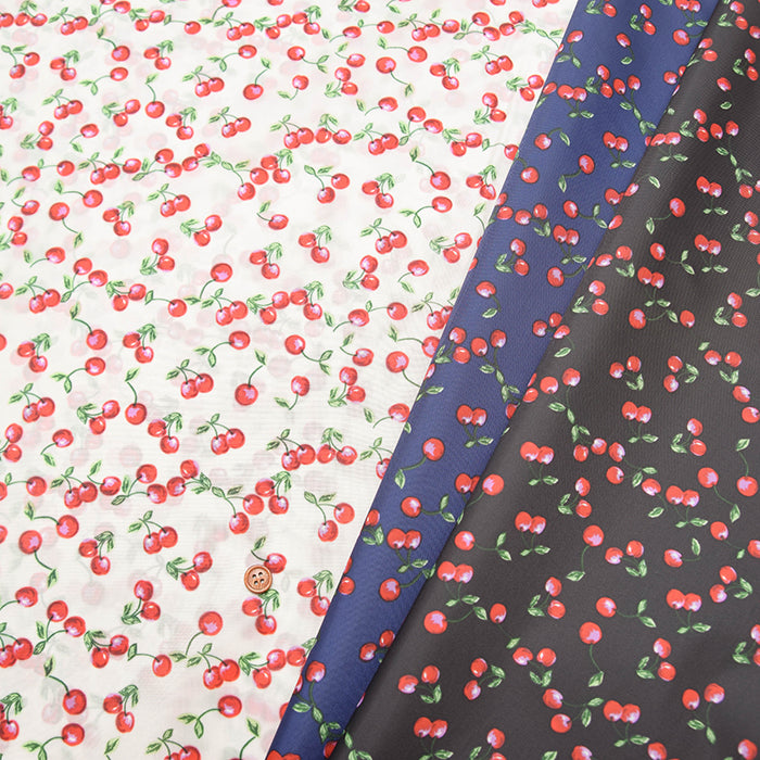 Water-Repellent 190-Denier Nylon Taffeta Printed Fabric - Cherry - nomura tailor