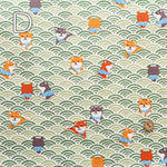 Cotton Scare Printed Fabric - Nuno-wari, Waves and Shiba Dog - nomura tailor