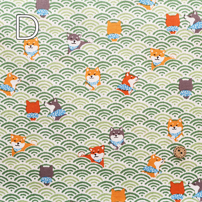 Cotton Scare Printed Fabric - Nuno-wari, Waves and Shiba Dog - nomura tailor