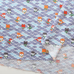 Cotton Scare Printed Fabric - Nuno-wari, Waves and Shiba Dog - nomura tailor