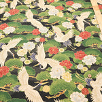 Cotton Muslin Printed Fabric - Japanese Pattern, Vintage-style Crane - nomura tailor