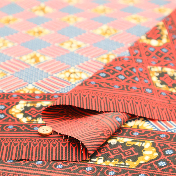 <<Pattern Sold>> Made in India Waxed T/C Print Fabric - African (1 Pattern: Approx. 105cm × 92cm) - nomura tailor