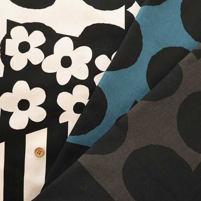 Air-tumbled Cotton Satin Printed Fabric - Flower and Dot - nomura tailor