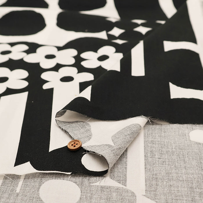 Air-tumbled Cotton Satin Printed Fabric - Flower and Dot - nomura tailor