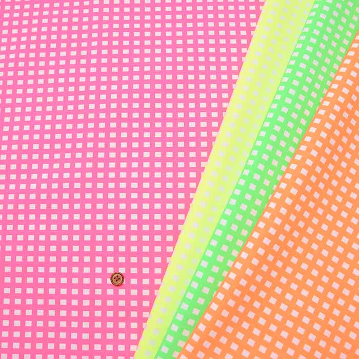 Cotton Oxford Printed Fabric - Fluorescent Check - nomura tailor