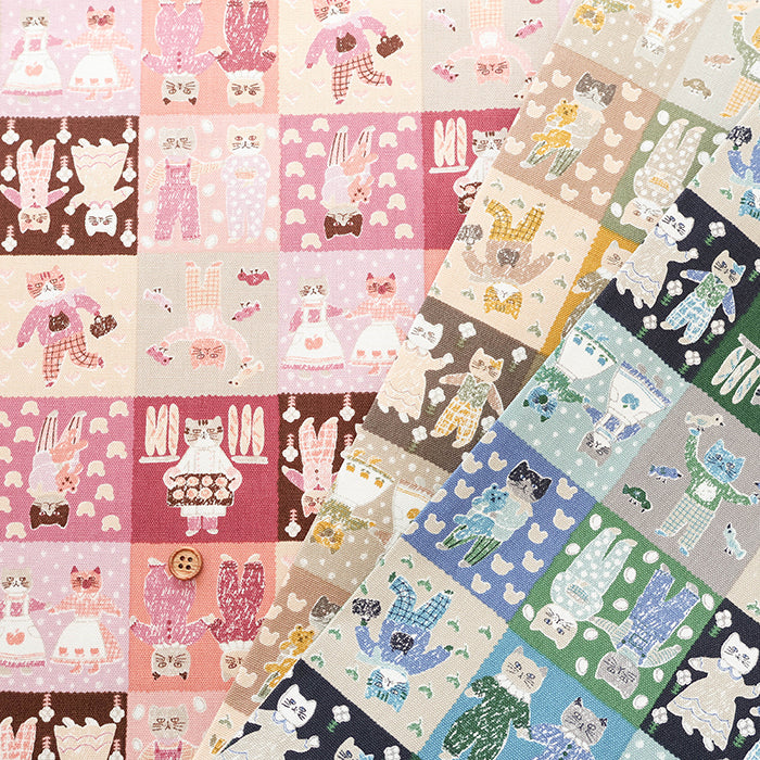 Cotton Oxford Fabric - Patchwork Cat - nomura tailor