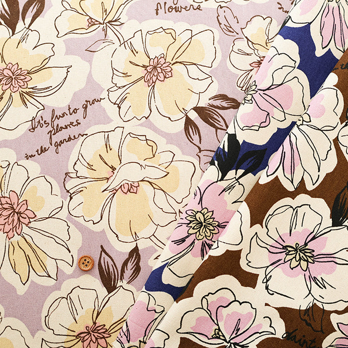 Cotton Oxford Fabric - Drawing Flower - nomura tailor