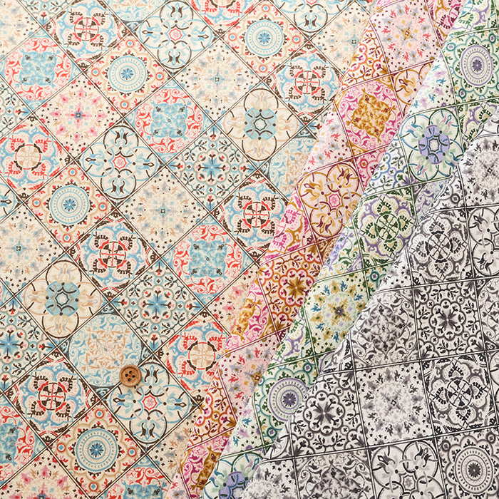 Cotton Scare Printed Fabric - Flower Tile - nomura tailor