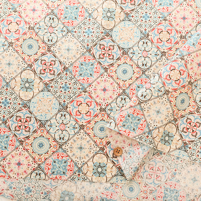 Cotton Scare Printed Fabric - Flower Tile - nomura tailor