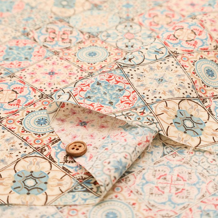 Cotton Scare Printed Fabric - Flower Tile - nomura tailor