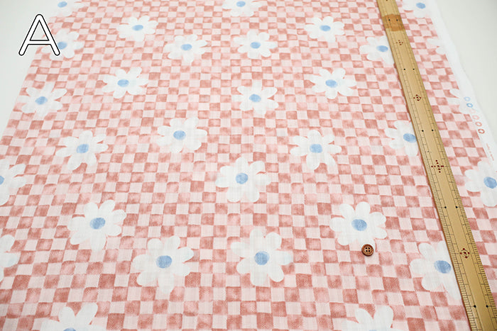 Cotton Piqué Dobby Print Fabric - Checkerboard Flower - nomura tailor