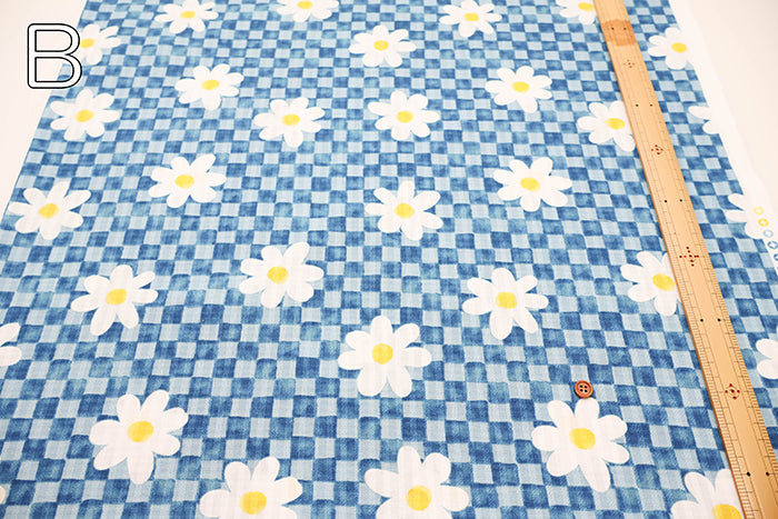 Cotton Piqué Dobby Print Fabric - Checkerboard Flower - nomura tailor