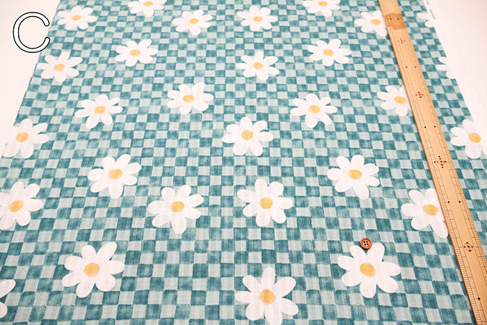 Cotton Piqué Dobby Print Fabric - Checkerboard Flower - nomura tailor