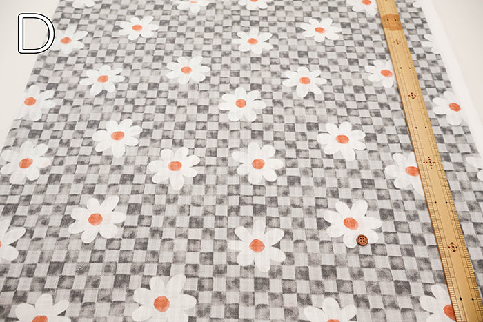 Cotton Piqué Dobby Print Fabric - Checkerboard Flower - nomura tailor