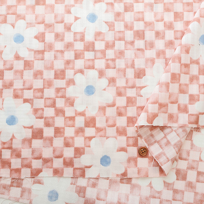 Cotton Piqué Dobby Print Fabric - Checkerboard Flower - nomura tailor