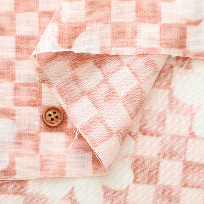 Cotton Piqué Dobby Print Fabric - Checkerboard Flower - nomura tailor
