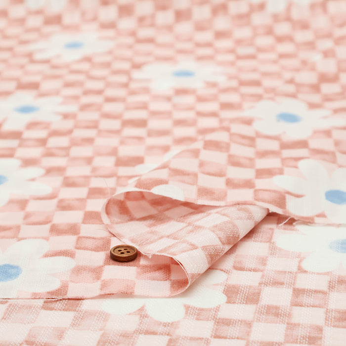 Cotton Piqué Dobby Print Fabric - Checkerboard Flower - nomura tailor