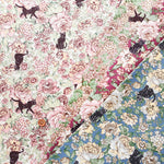 Cotton muslin Fabric - Flower and Black Cat - nomura tailor
