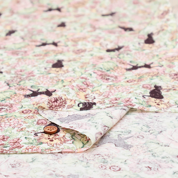 Cotton muslin Fabric - Flower and Black Cat - nomura tailor