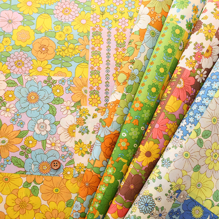 Water repellent Nylon Oxford Print Fabric 70s Design Flower Days - nomura tailor