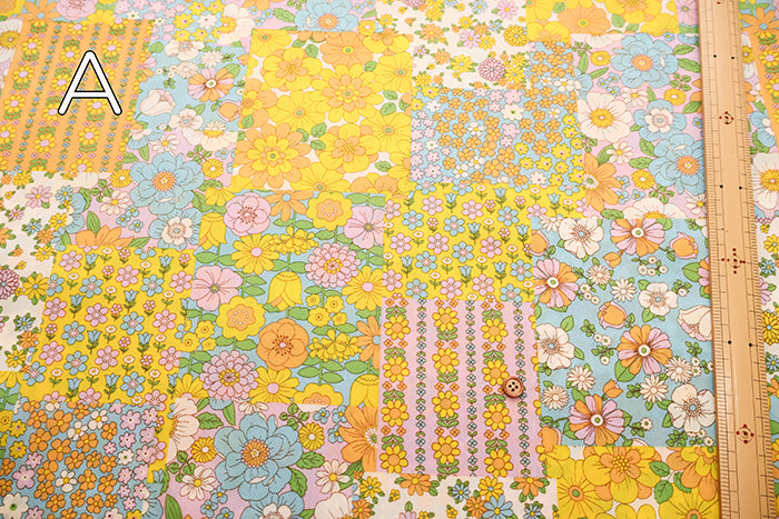 Water repellent Nylon Oxford Print Fabric 70s Design Flower Days - nomura tailor