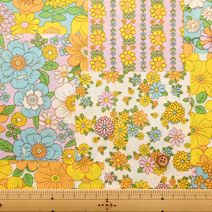 Water repellent Nylon Oxford Print Fabric 70s Design Flower Days - nomura tailor