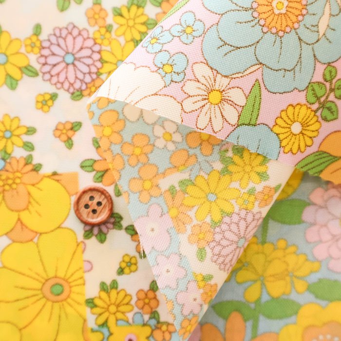 Water repellent Nylon Oxford Print Fabric 70s Design Flower Days - nomura tailor