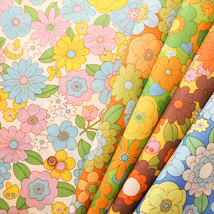 Water repellent Nylon Oxford Print Fabric 70s Design Flower Days - nomura tailor