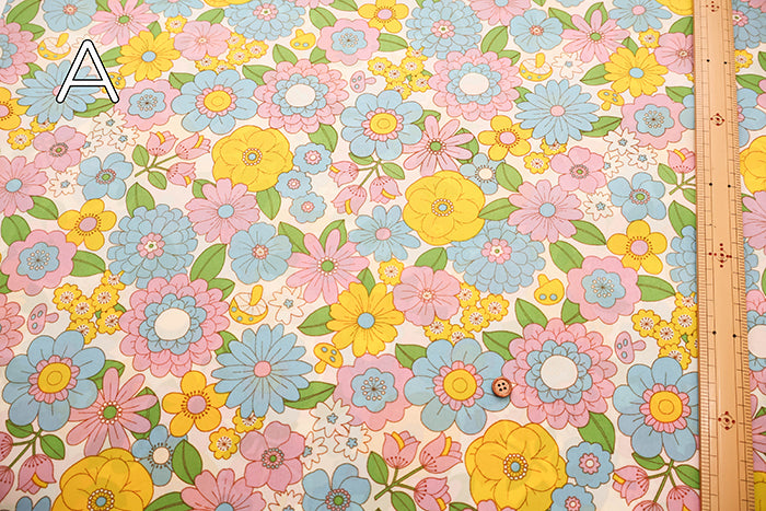 Water repellent Nylon Oxford Print Fabric 70s Design Flower Days - nomura tailor