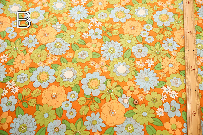 Water repellent Nylon Oxford Print Fabric 70s Design Flower Days - nomura tailor