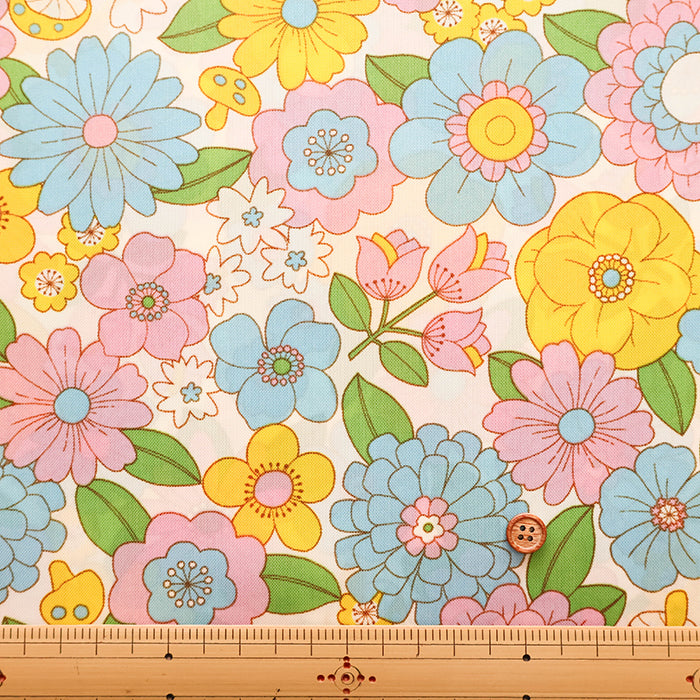 Water repellent Nylon Oxford Print Fabric 70s Design Flower Days - nomura tailor