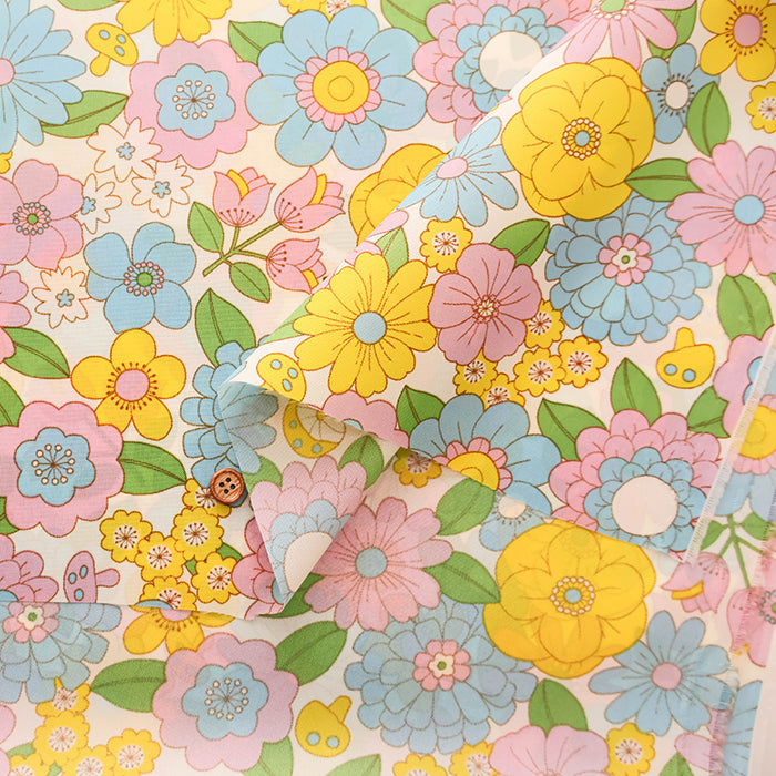 Water repellent Nylon Oxford Print Fabric 70s Design Flower Days - nomura tailor