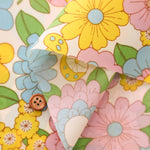 Water repellent Nylon Oxford Print Fabric 70s Design Flower Days - nomura tailor