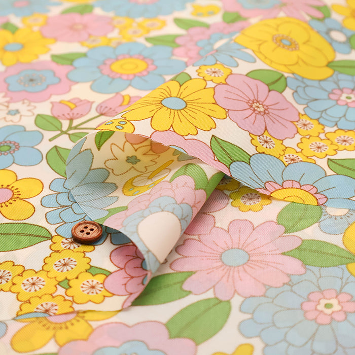 Water repellent Nylon Oxford Print Fabric 70s Design Flower Days - nomura tailor