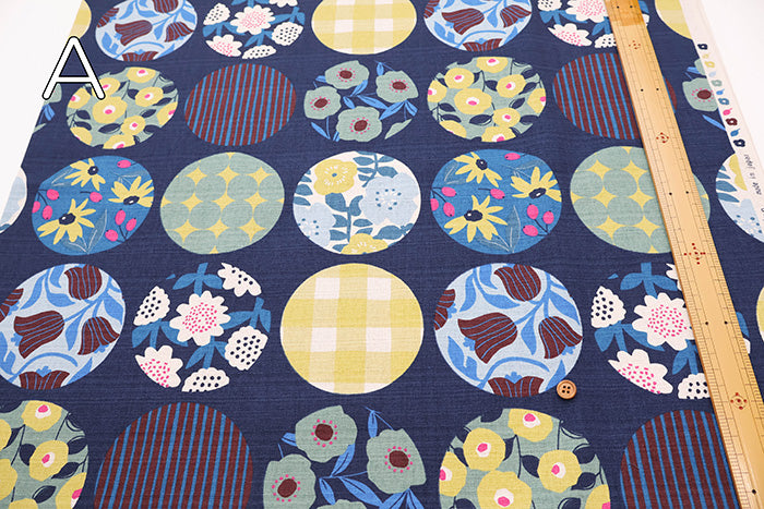 <Patterned Cut> Cotton Baniran Print Fabric Miori Collection - Circle Flower - nomura tailor