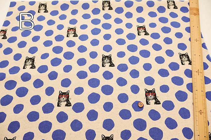 C/LCanvas Printed Fabric  - echino "Neko Noe" Cat Dot - nomura tailor