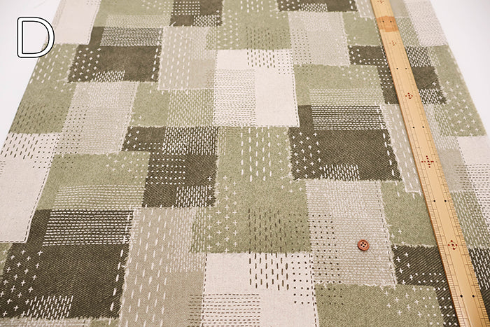 C/L Canvas Print Fabric Denim - Sashiko-style Patchwork - nomura tailor