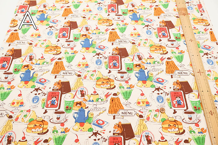 Cotton Oxford Fabric - Delicious Animal Retro Café Design - nomura tailor