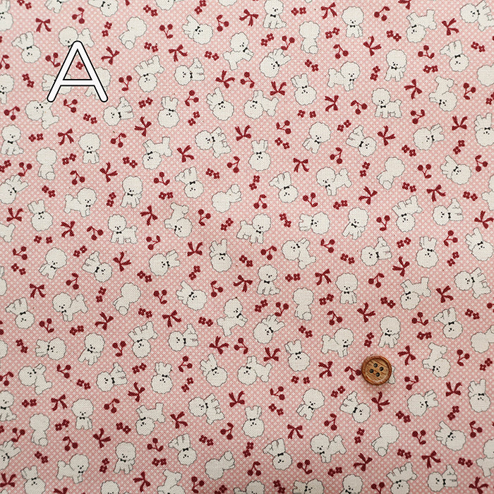 Cotton Muslin Printed Fabric - Mini Print Bichon Frise - nomura tailor