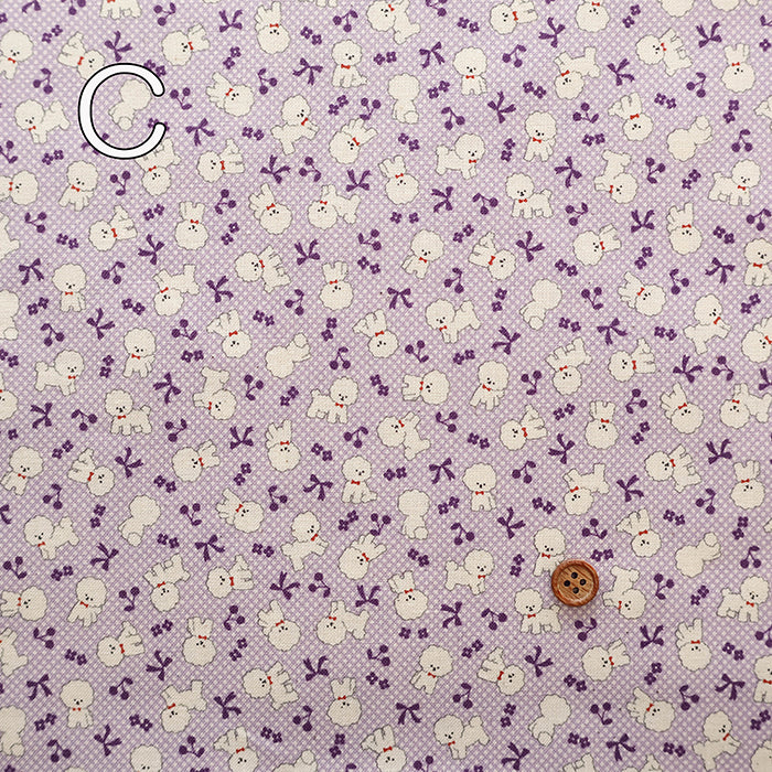 Cotton Muslin Printed Fabric - Mini Print Bichon Frise - nomura tailor